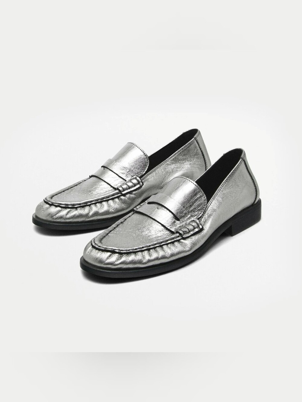 NWOT Massimo Dutti | Metallic Silver Penny Loafers with AIRFIT®